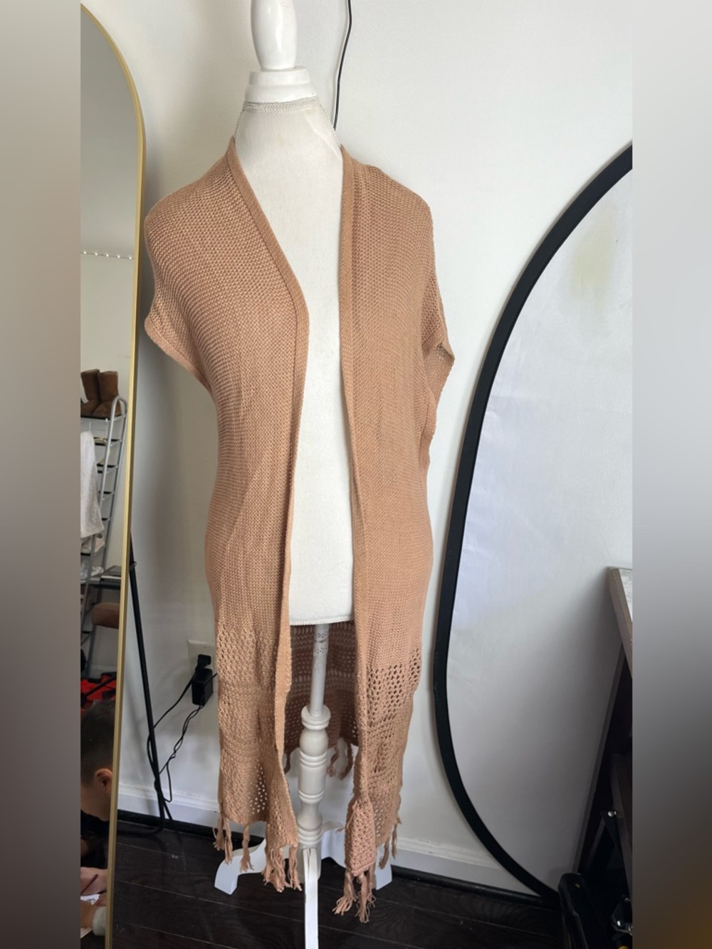 Old navy Women’s Lightweight Open-Front Fringe Cardigan Sweater - Tan size L